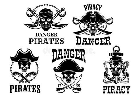 Símbolos Del Pirata E Iconos Del Vector De Jolly Roger Fijados