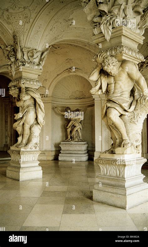 Architectural sculpture in entrance to Belvedere Palace Vienna, Austria - Belvedere palaces were ...