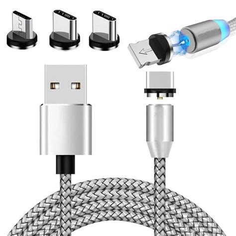 Kabel Magnetyczny Przwód Do Ładowania 3W1 Micro Typ C Usb Lightning 1M