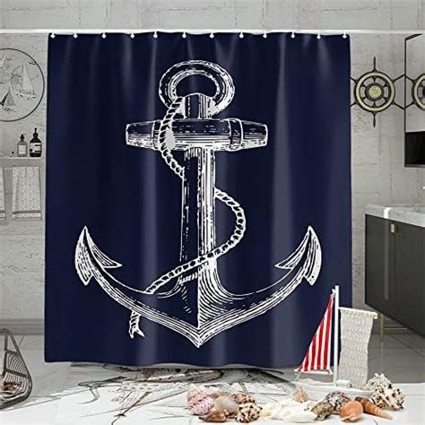 Vividhome Nautical Anchor Shower Curtain Boat Sea Ocean