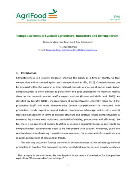 Competitiveness of Swedish agriculture