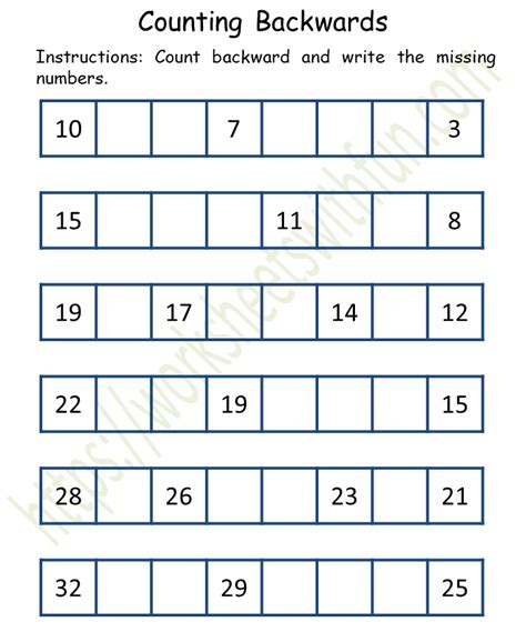 First Grade Math Worksheets Counting Backwards CountingWorksheets