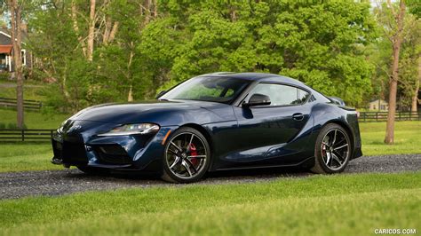 2020 Toyota Supra (Color: Downshift Blue) - Front Three-Quarter | Caricos