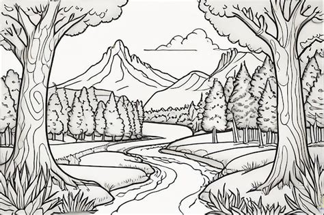 Premium Photo Beautiful Landscapes Line Art Bold Lines No Grayscale