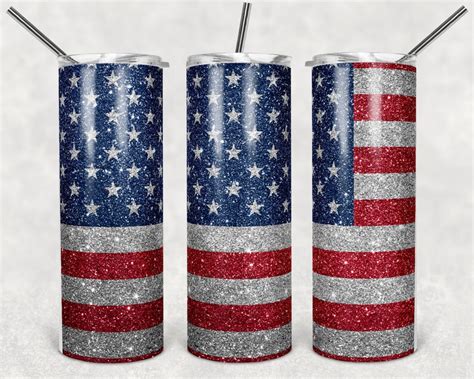 20 Oz Skinny Tumbler USA Glitter Flag Patriotic Design For Etsy