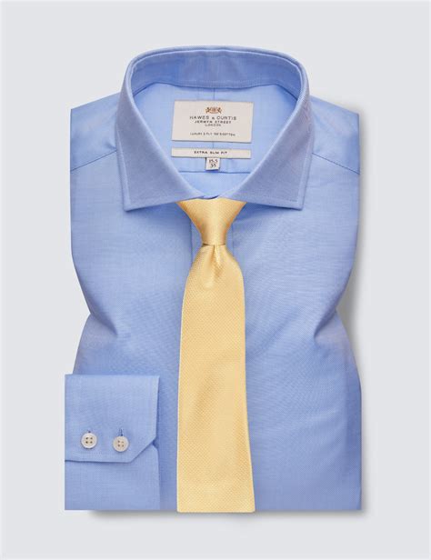 Mens Formal Blue Twill Extra Slim Fit Shirt With Windsor Collar