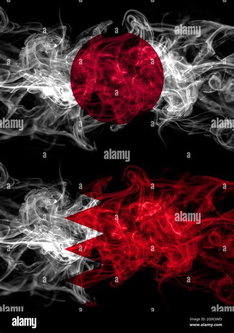 Smoke Flags Of Japan Japanese And Bahrain Bahraini Stock Photo Alamy