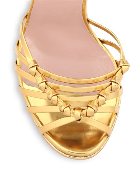 Gucci Metallic Leather Cork Wedge Sandals Lyst