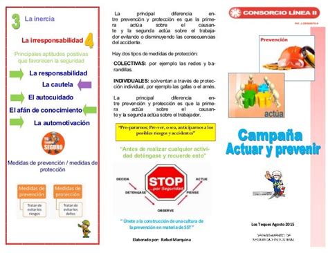 Folleto De Prevencion De Accidentes Folleto De By Triptico Actuar Y Prevenir 2 Hacer Un