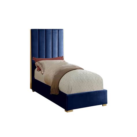 Bed Omar Single Size In Velvet Blue Tuka Furniture Packages