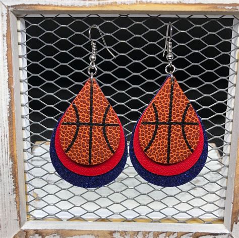 Basketball Earrings Faux Leather Customized Team Colors Etsy