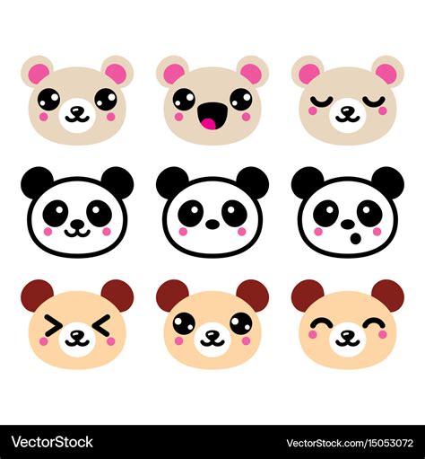 Cute Kawaii Bear Icons Set Panda Bear Design Vector Image