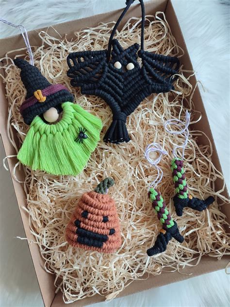 Macrame Halloween Ornament Set Halloween Decor Handmade Spooky