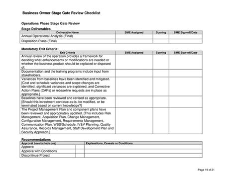 Business Owner Gate Review Checklist Template In Word And Pdf Formats