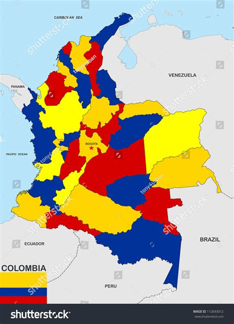 Very Big Size Colombia Political Map Stock Illustration