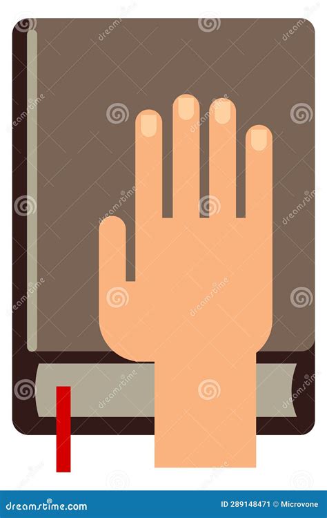 Human Hand On Closed Book Oath Symbol Stock Illustration