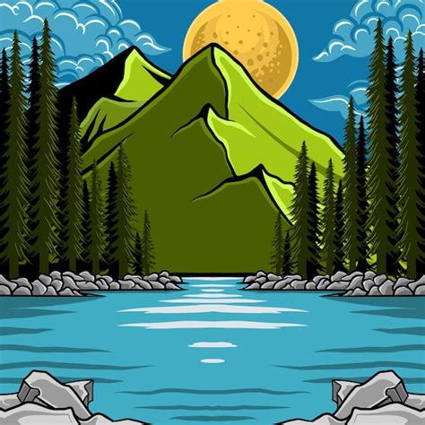 Premium Vector Vector Mountain View Illustration Design