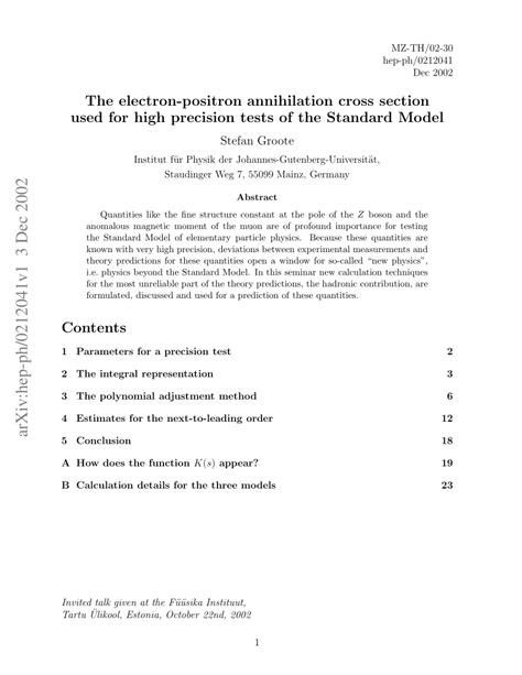 (PDF) The electron-positron annihilation cross section used for high precision tests of the ...