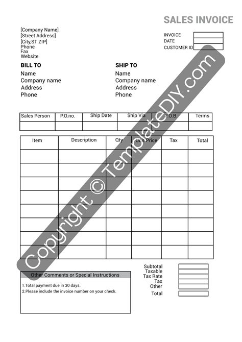 Sales Invoice Template Printable Blank In Pdf Excel Word