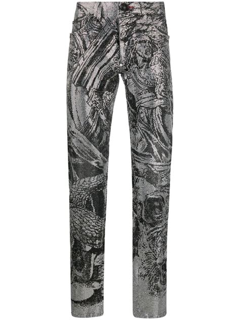 Philipp Plein Crystal Embellished Jeans In Black ModeSens