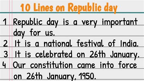 10 Lines On Republic Day In English Eassy On Republic Day 26th