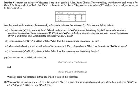 Solved Exercise Suppose The Universe Of Discourse Is The Chegg