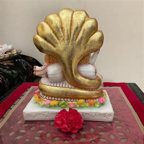 Lord Vishnu Goddess Lakshmi Sitting On Anant Nag Marble Dust Idol