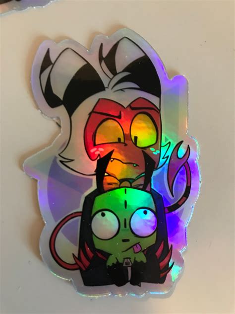 Holographic Moxxie And Gir Helluva Boss X Invader Zim Sticker Etsy