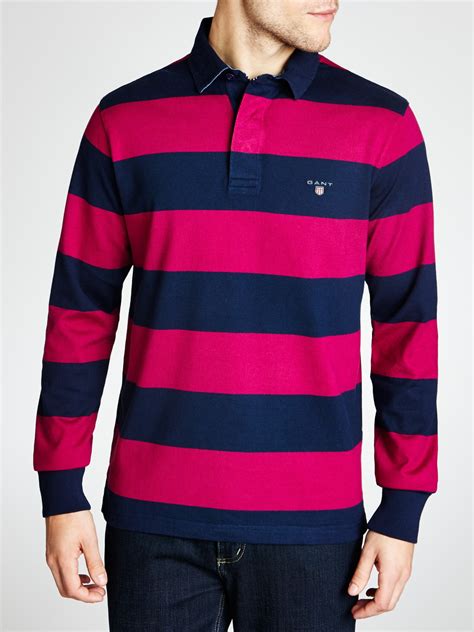 Gant Cotton Bar Stripe Long Sleeve Rugby Shirt In Plum Purple For Men