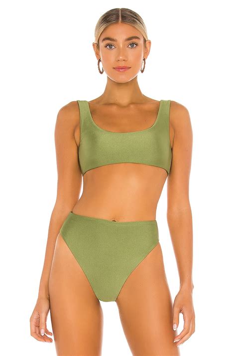 JADE SWIM Rounded Edges Bikini Top In Olive Sheen REVOLVE