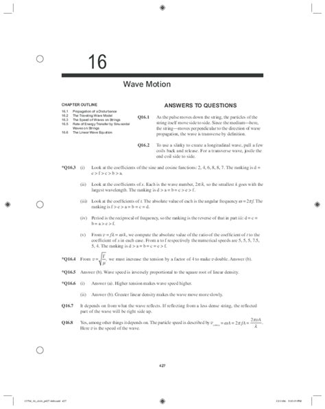 Pdf Wave Motion Chapter Outline 16 1 Propagation Of A Disturbance 16