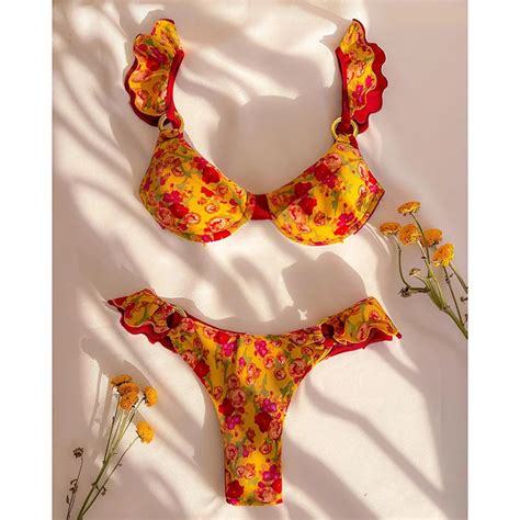 Womens Floral Ruffle Trim Bikini Set Swimwear Two Piece On Luulla