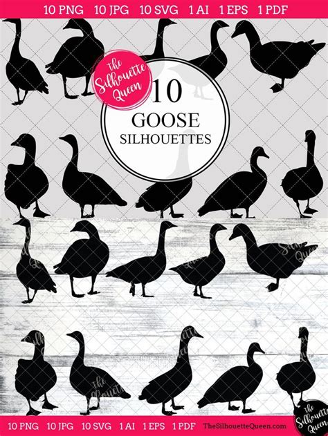 Goose Silhouette Clipart Vector | Feather graphic, Clip art, Silhouette