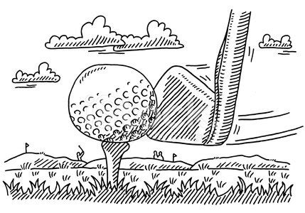 Golf Club Ball Tee Sport Drawing Clipart Image