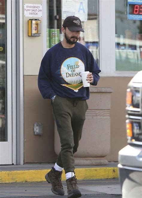 Shia Labeouf Wears A Field Of Dreams Sweatshirt With Nike Sweatpants In La