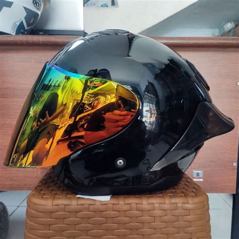 Jual Helm Kyt Kyoto Solid Black Glossy Half Face Paket Ganteng Di Lapak