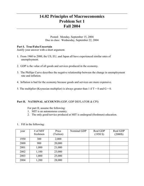 Principles Of Macroeconomics Problem Set Fall