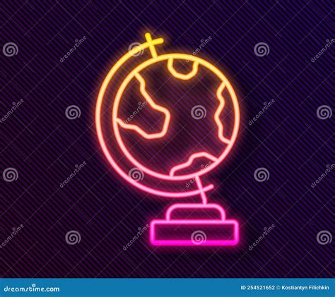 Glowing Neon Line Earth Globe Icon Isolated On Black Background Vector