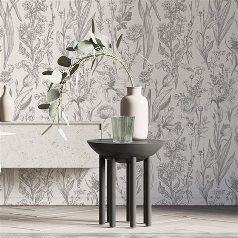 Grey Vintage Floral Wallpaper - Peel and Stick - The Wallberry