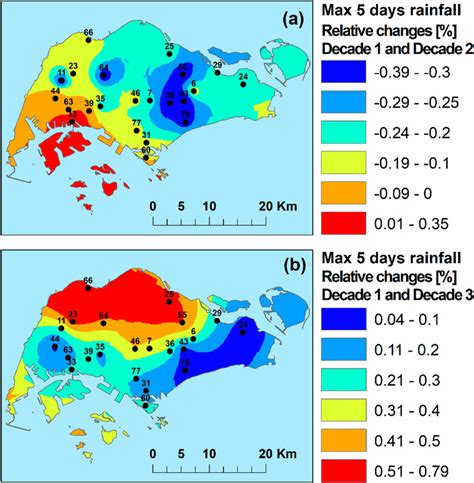 Relative changes in the amount of 5-day antecedent rainfall in ...