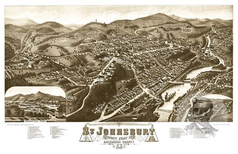 Historic St Johnsbury Vt Map 1884 Vintage Vermont Art Print Decor