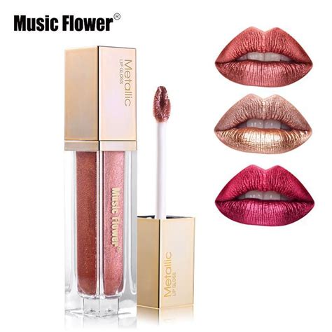 Music Flower® Metallic Liquid Lip Gloss Metallic Liquid Lipstick Shimmer Lip Gloss Lip Gloss