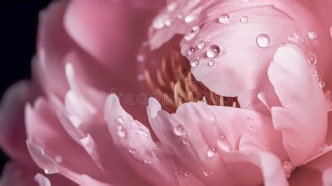 Elegant Pastel Pink Colour Peony Flower With Water Drops Close Up