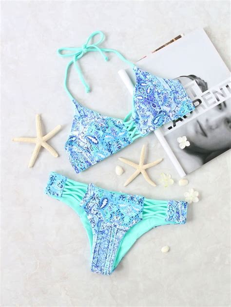 Pin On Criss Cross Print Bikini Set