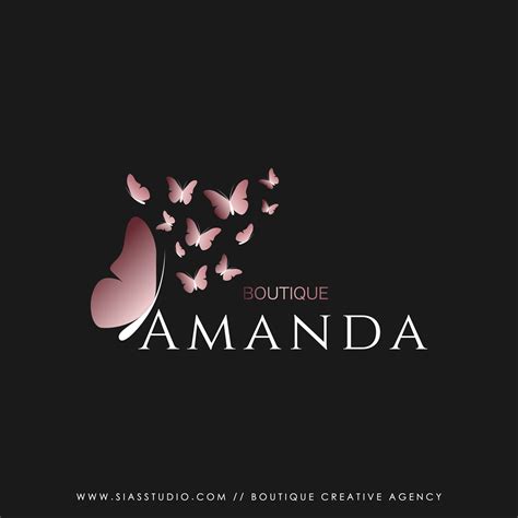 Amanda Logo Design With Flying Butterflies In Pink Gold Effect Sias