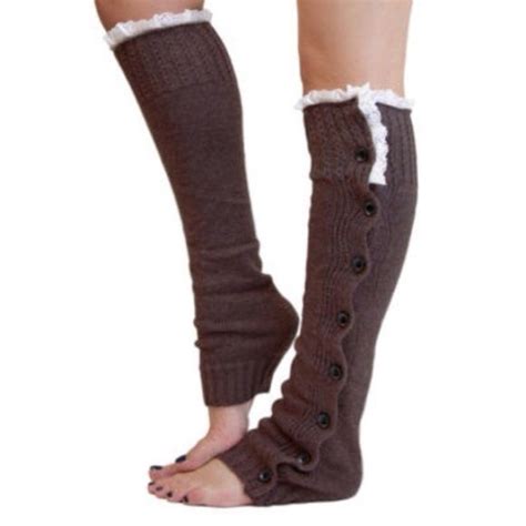 Fashion Knitted Lace Button Leg Warmers Fashion Look Color Dark Brown