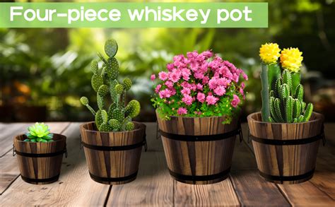 Amazon Adnee 4 Pack Wooden Whiskey Barrel Planters 4 Sizes