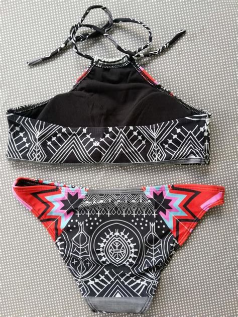 Halter High Neck Geometrical Print Boho Bikini Set Off Rosegal