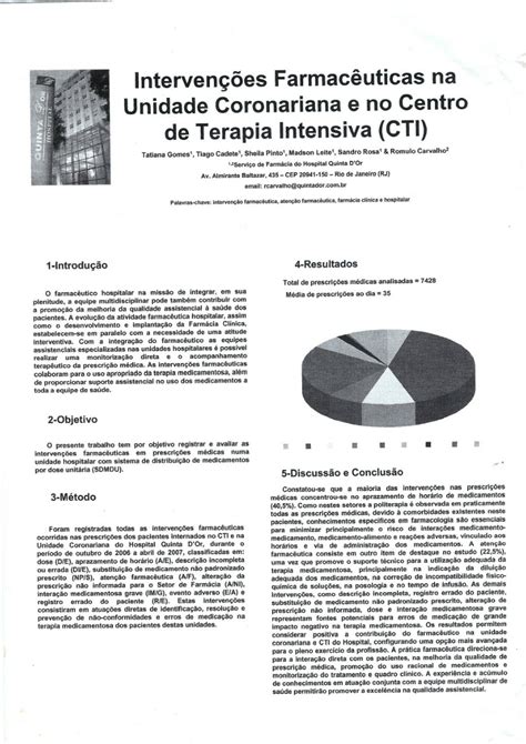 PDF Intervenções Farmacêuticas na Unidade Coronariana e no Centro de
