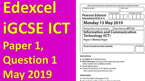 Edexcel IGCSE ICT Paper 1 2019 Question 1 YouTube